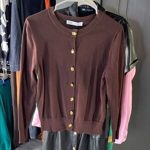 Zara Brown Cardigan with Gold Buttons 8851/105/700